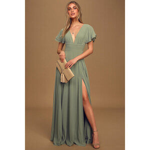 🆕 Sage Brush Flutter Sleeve Maxi Dress Green - Size M